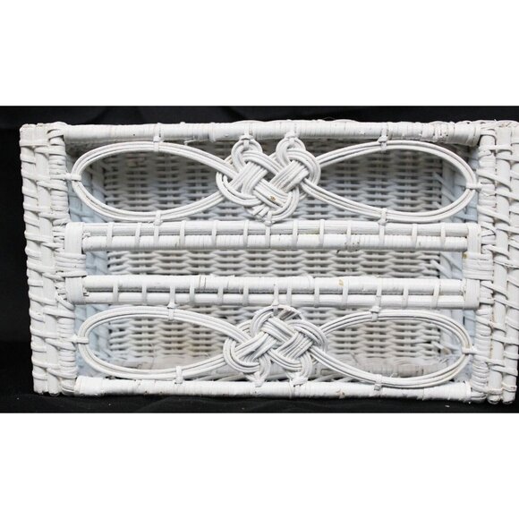 Vtg White Wicker Tissue Box Holder Kleenex Cover Woven Rattan Rectangle Boho - Picture 2 of 11